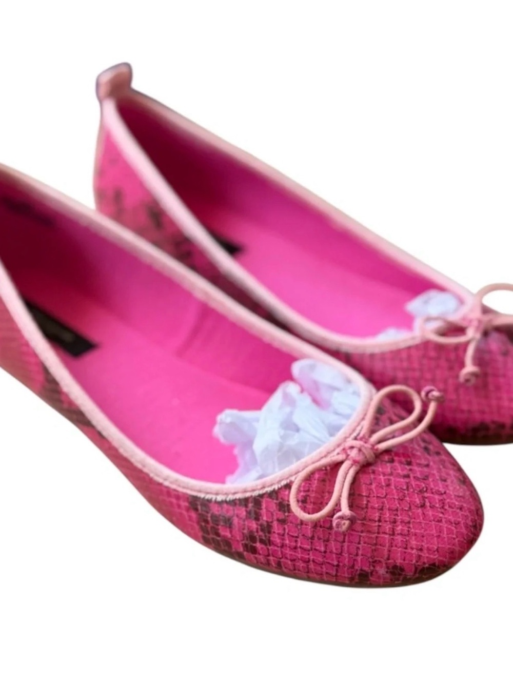 Anne Klein Hot Pink Textured Ballet Flats with Bow Trim